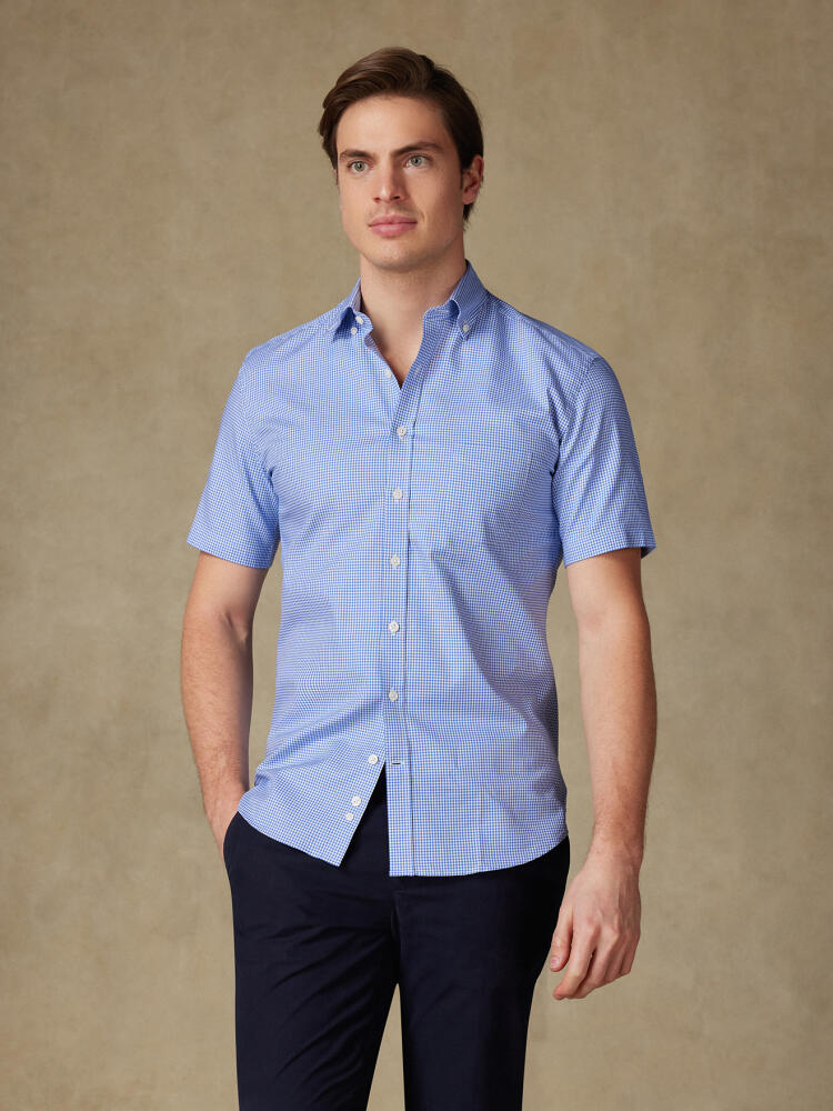 Chemise manches courtes en vichy bleu  - Col boutonné Chemises Col Boutonné Iconiques