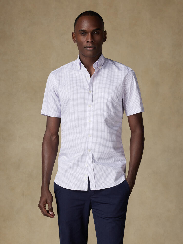 Chemise manches courtes Warren à carreaux parme - Col boutonné Chemises Homme