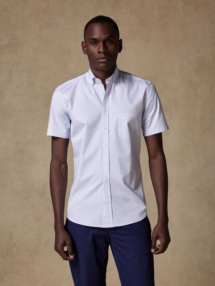 Chemise à manches courtes Warren à carreaux bleu - Col Boutonné Chemises Homme