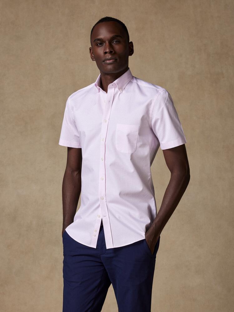 Chemise à manches courtes Warren à carreaux rose - Col Boutonné Chemises Homme