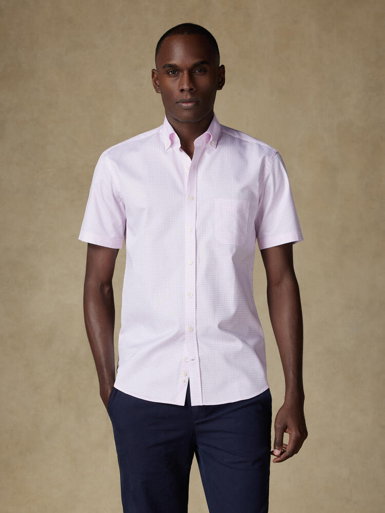 Chemise manches courtes Warren à carreaux rose - Col boutonné Chemises Homme