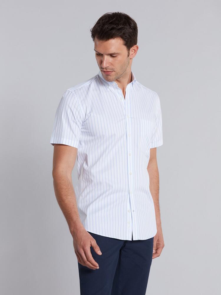 Chemise Willis à rayures ciel - Manches Courtes Chemises Homme