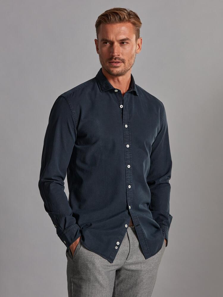 Chemise en gabardine lavée marine Chemises Homme