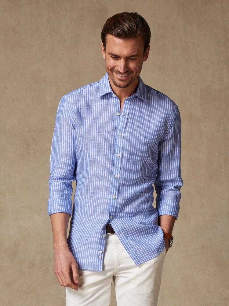 Chemise Karl en lin à rayures bleues Chemises Homme