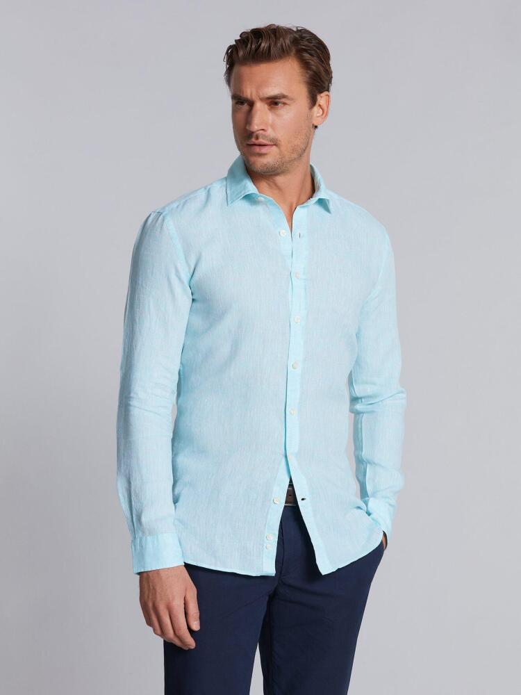 Chemise turquoise en lin Chemises Homme