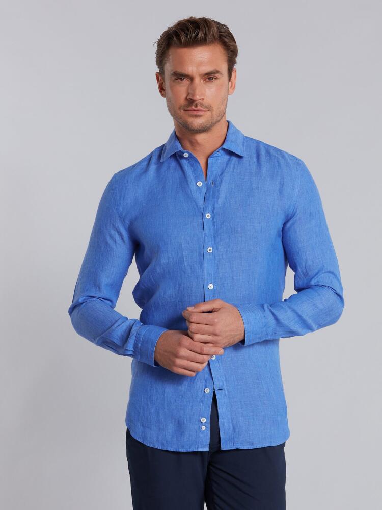Chemise bleue en lin Outlet
