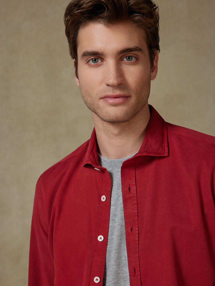 Chemise Lio en gabardine lavée rouge Chemises Casual Classique