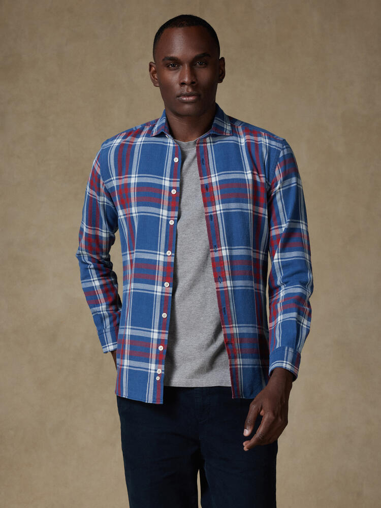Chemise cintrée Chas à motif tartan indigo Chemises Casual Slim