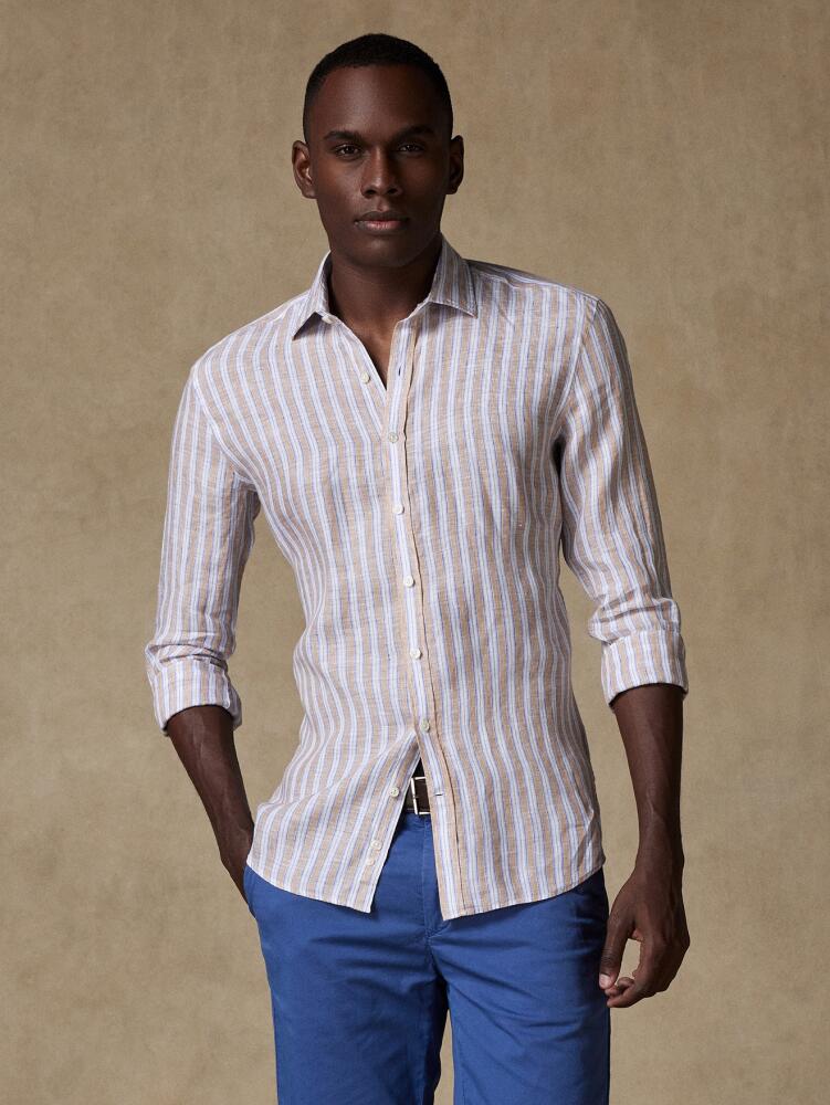Chemise cintrée Colin en lin à rayures sable Chemises Homme