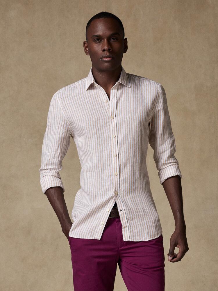 Chemise cintrée Glen en lin à rayures sable Chemises Homme
