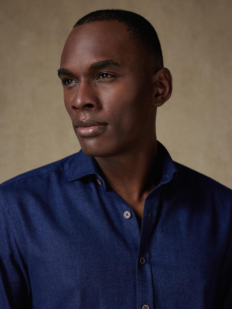 Chemise cintrée casual en flanelle marine Chemises Homme