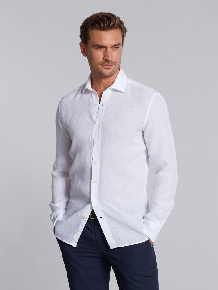 Chemise cintrée en lin blanc Outlet