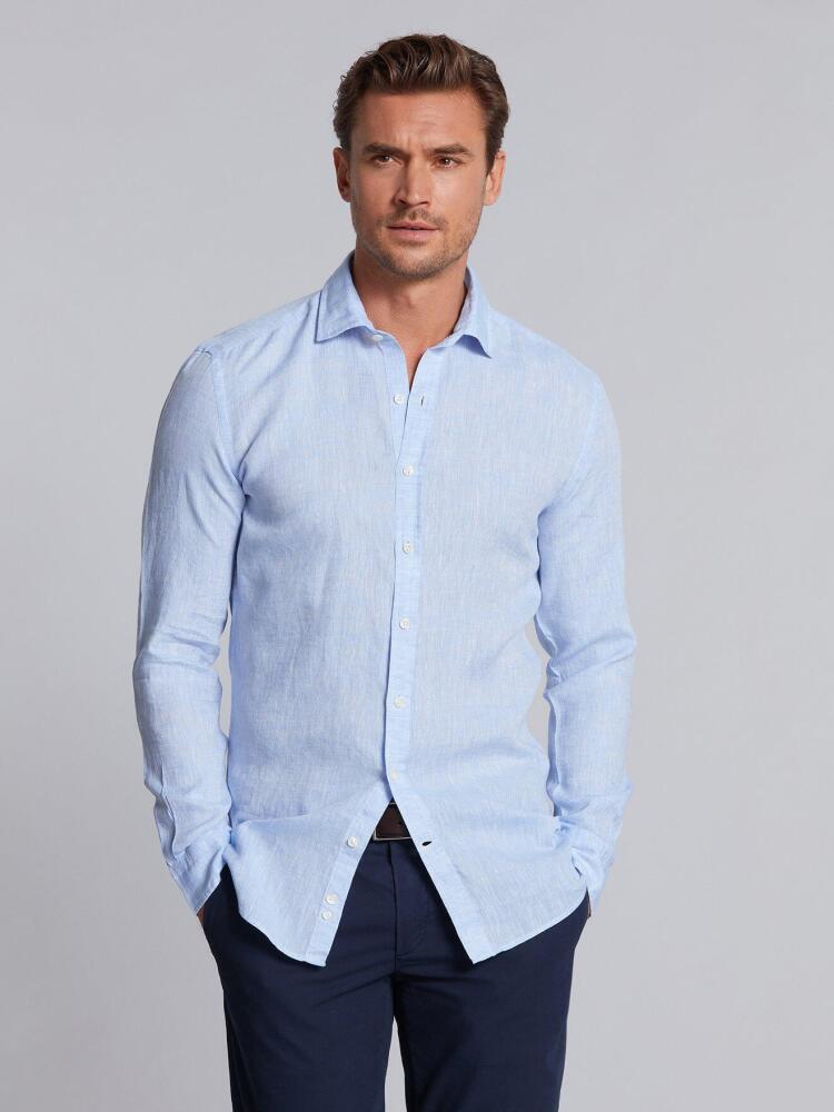 Chemise cintrée ciel en lin Outlet