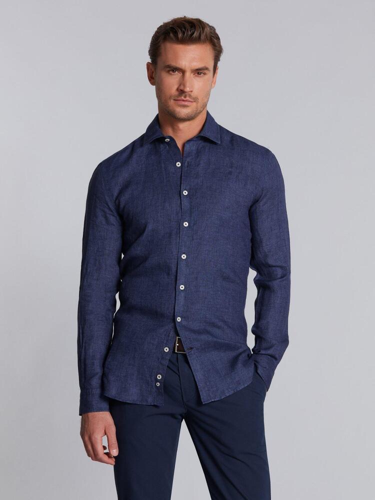 Chemise cintrée marine en lin Chemises Homme