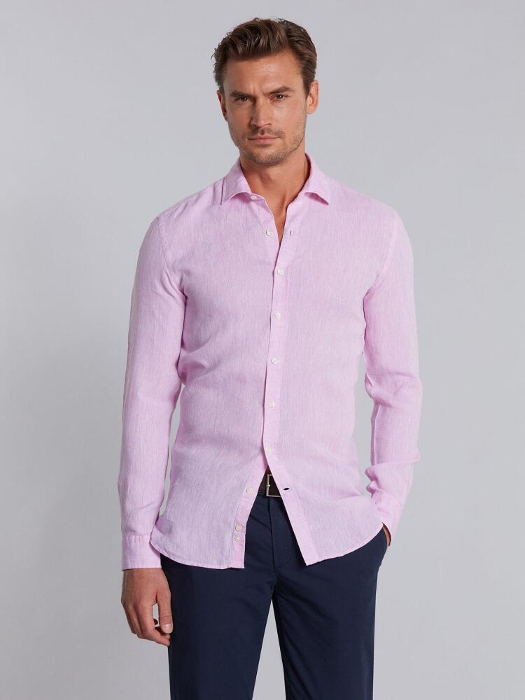 Chemise cintrée rose en lin Chemises Homme