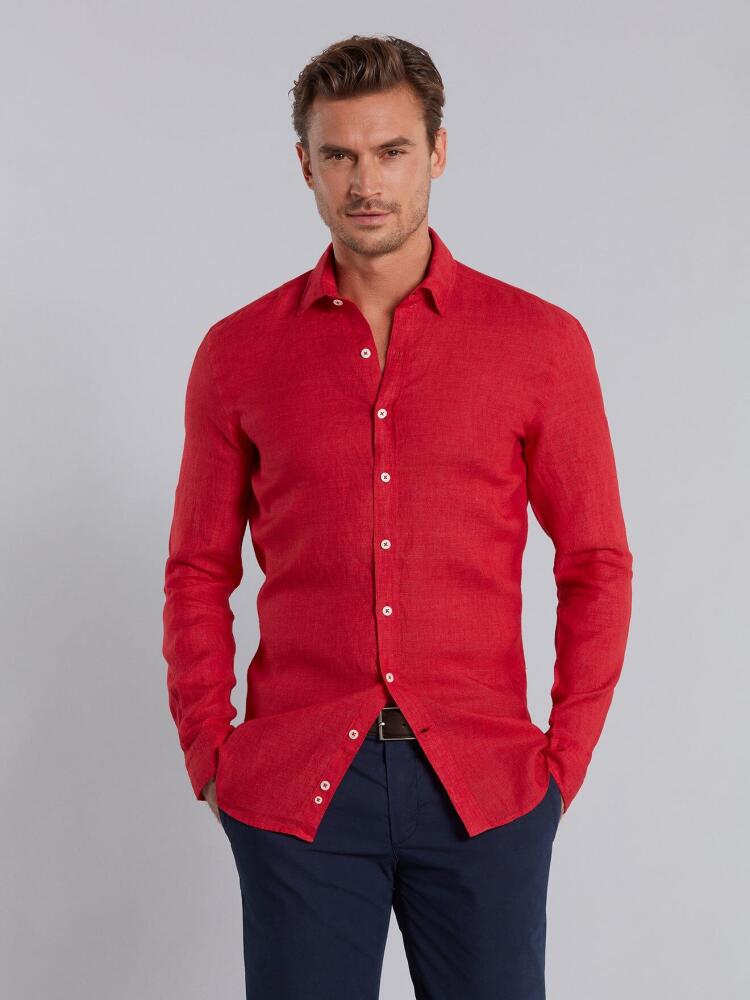 Chemise cintrée rouge en lin Outlet