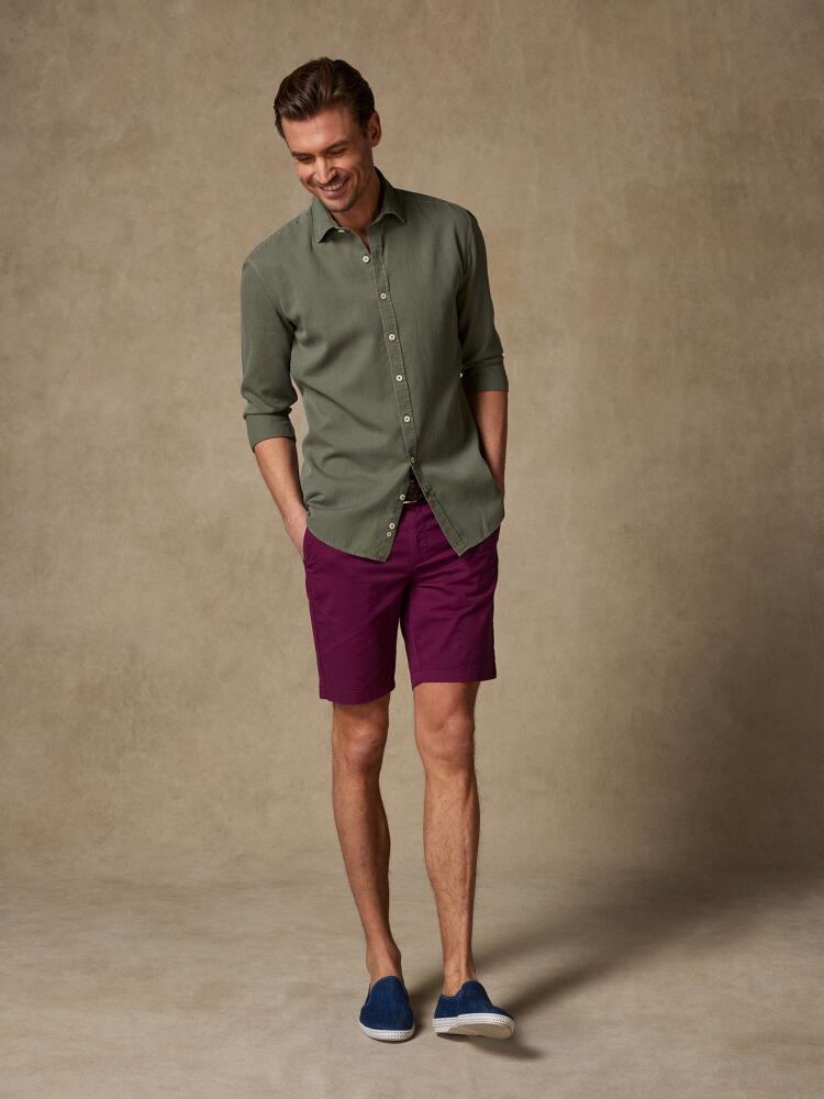 Chemise Cintrée kaki en piqué lavé Chemises Homme