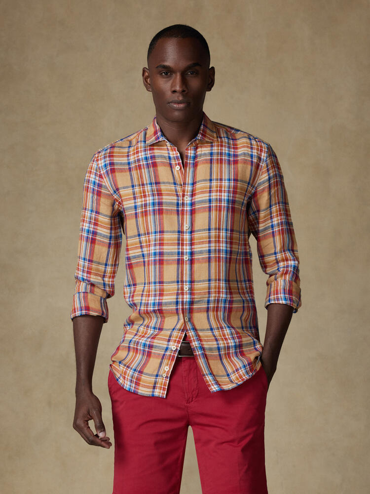 Chemise Phil en lin sable à motif tartan Outlet