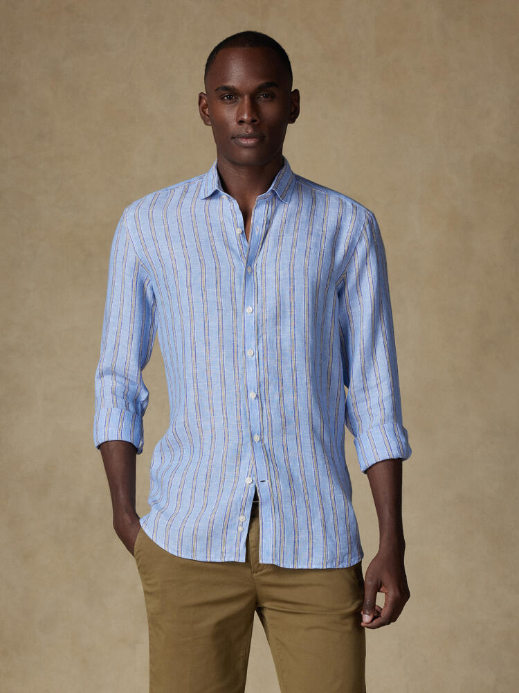Chemise Ron en lin à rayures ciel Chemises Homme