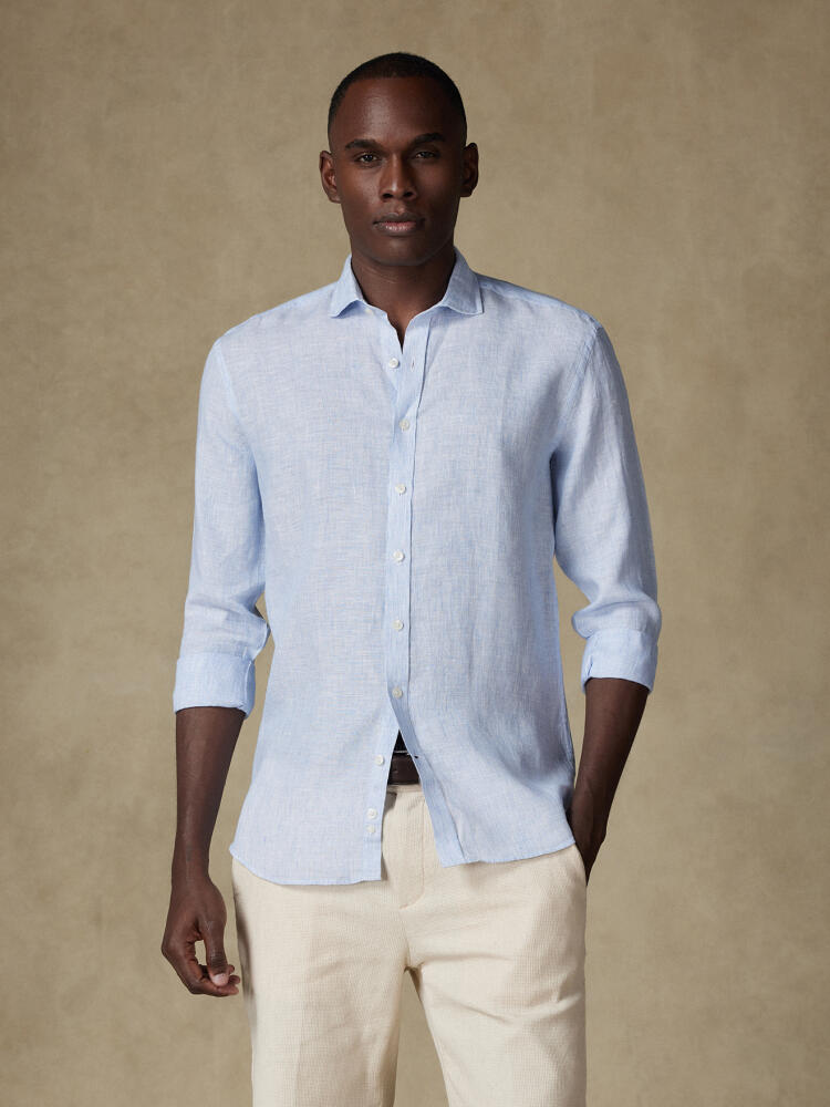 Chemise cintrée Ted en lin à rayures ciel Chemises Homme