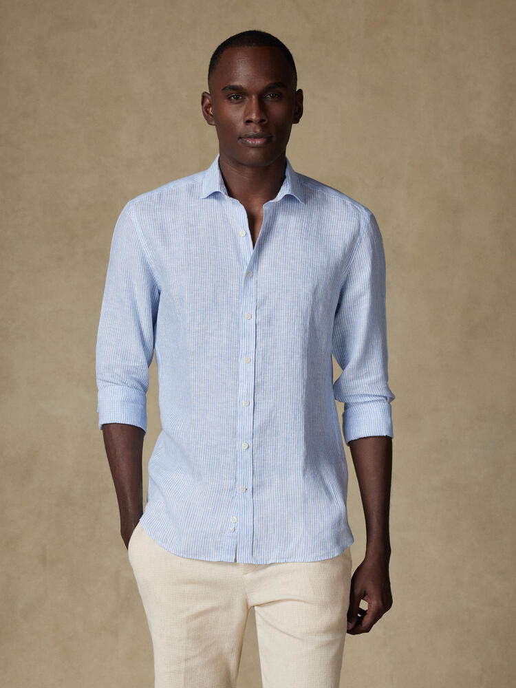 Chemise cintrée Theo en lin à rayures ciel Chemises Homme