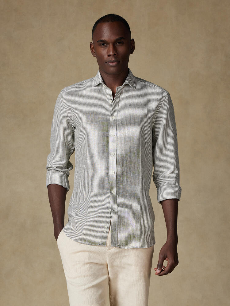 Chemise cintrée Theo en lin à rayures kaki Chemises Homme