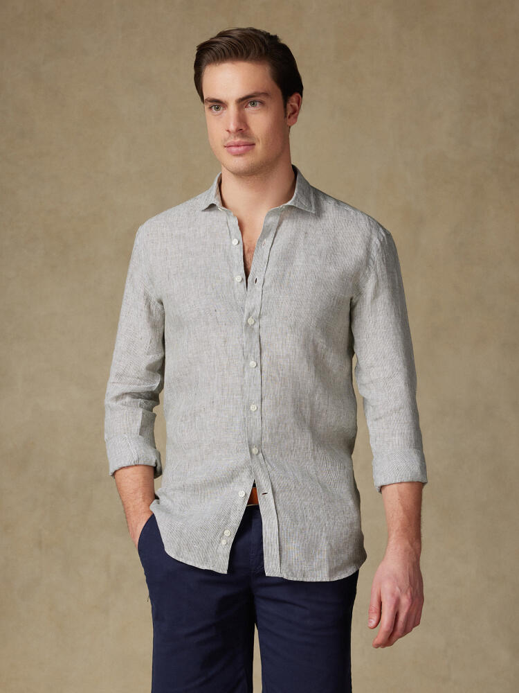 Chemise Ted en lin à rayures kaki Chemises Homme