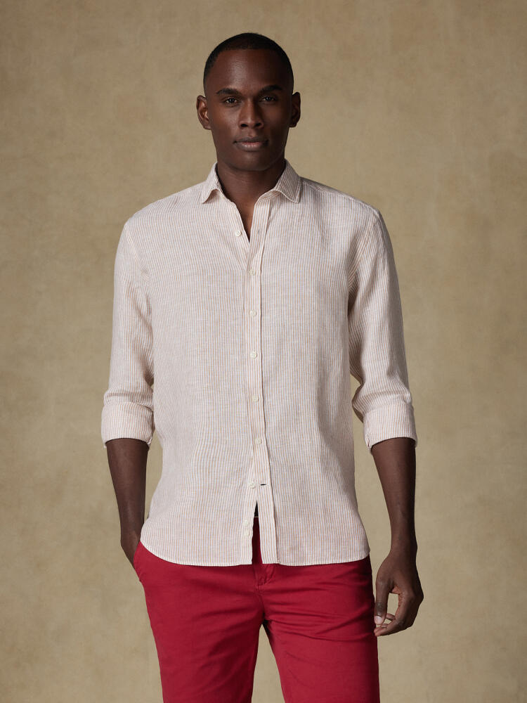 Chemise Theo en lin à rayures sable Chemises Homme