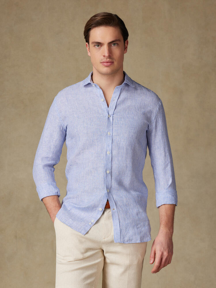 Chemise Theo en lin à rayures bleues Chemises Homme