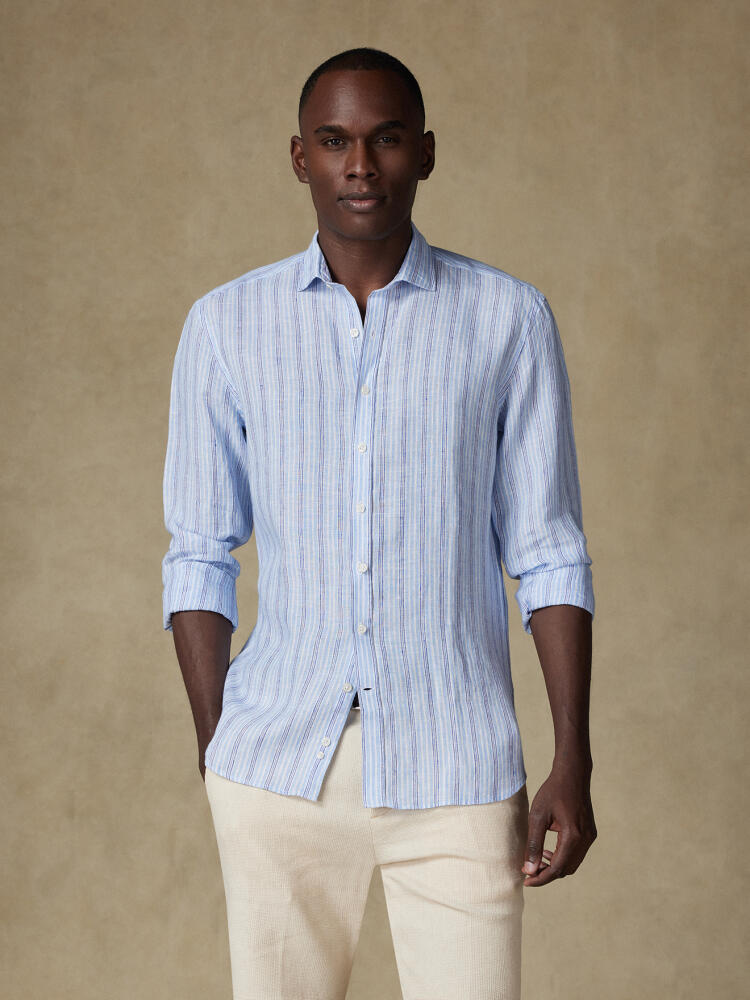 Chemise Thom en lin à rayures ciel Chemises Homme