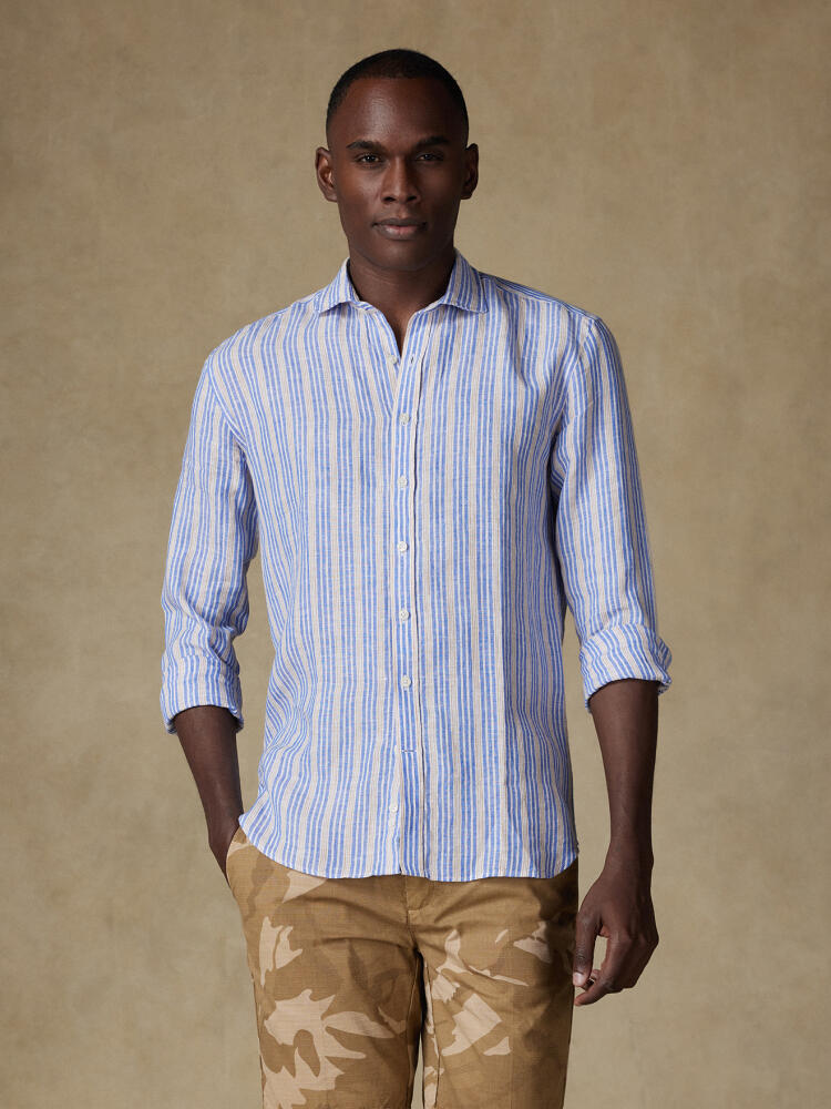 Chemise Thom en lin à rayures bleues Chemises Homme