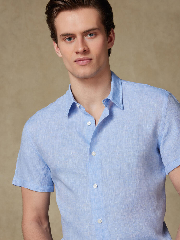 Chemise manches courtes Olaf en lin ciel Chemises Homme