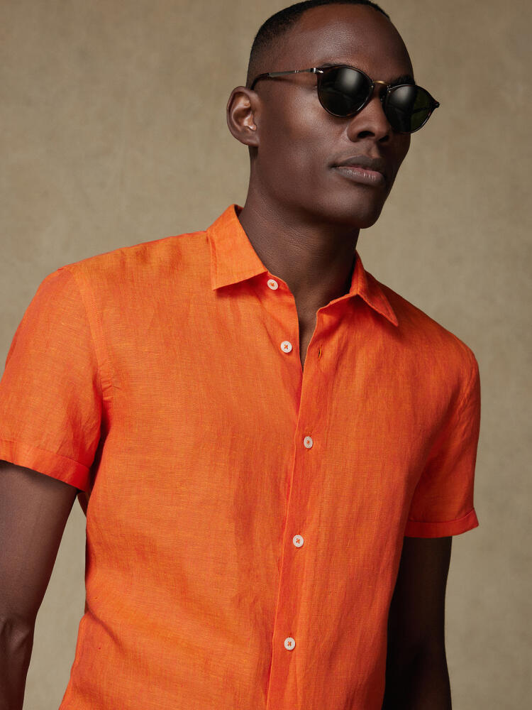 Chemise manches courtes Olaf en lin orange Outlet