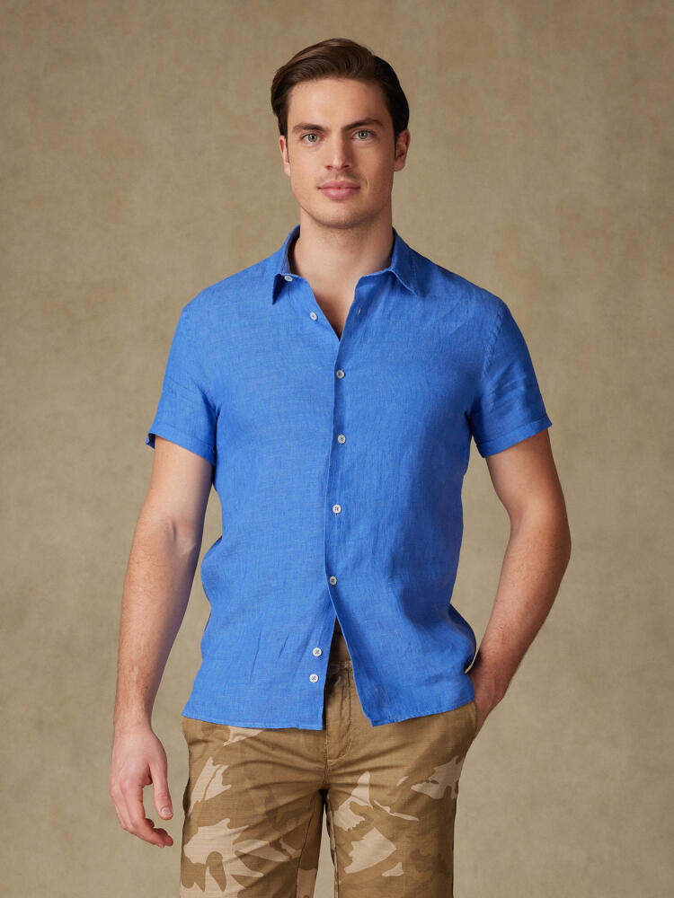 Chemise manches courtes Olaf en lin bleu Chemises Homme