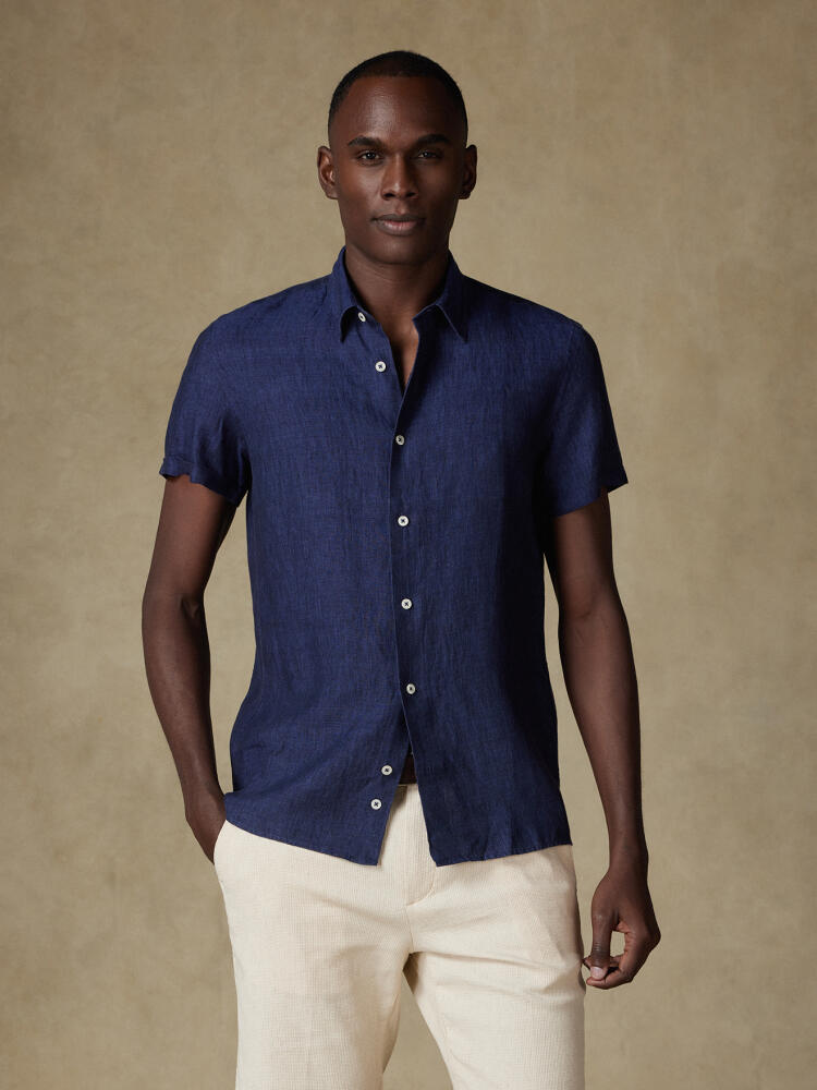 Chemise manches courtes Olaf en lin marine Chemises Homme
