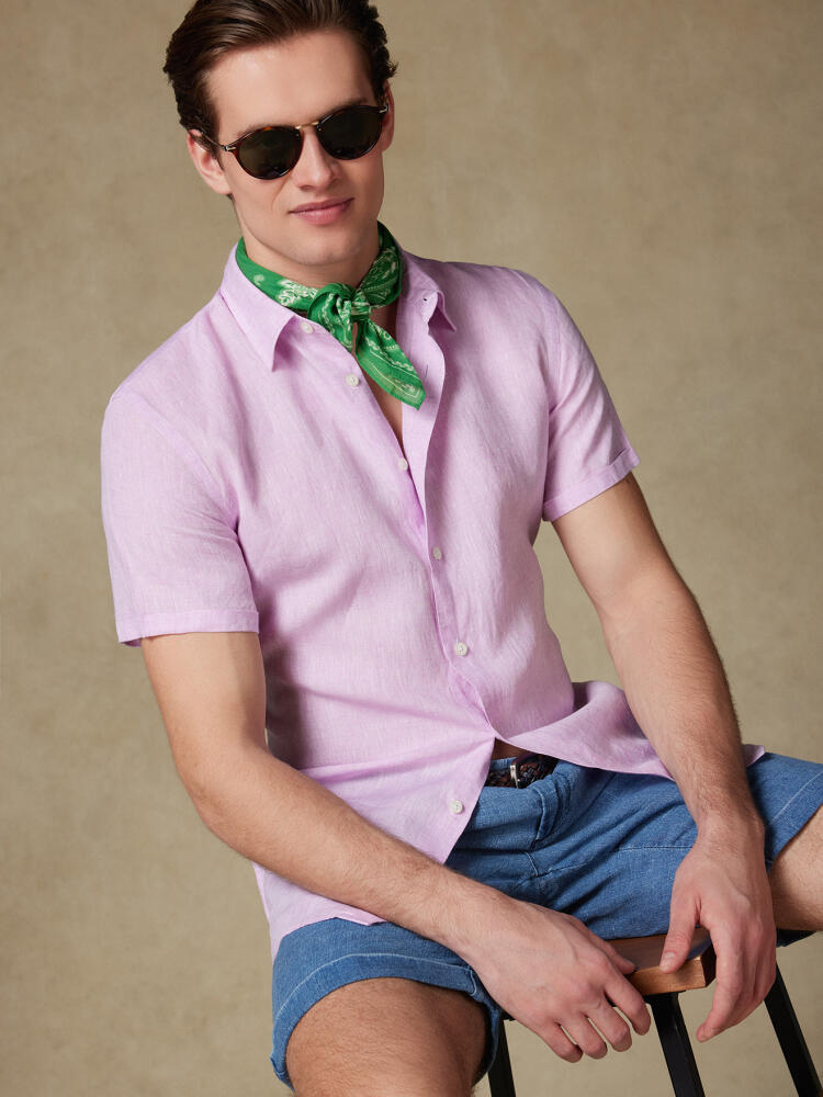 Chemise manches courtes Olaf en lin rose Chemises Homme