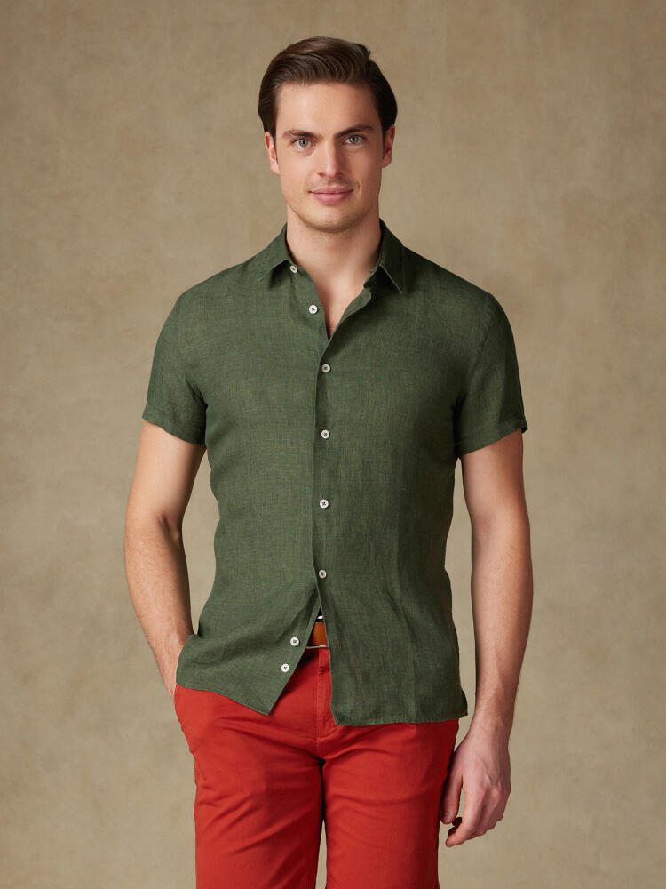 Chemise manches courtes Olaf en lin kaki Chemises Homme