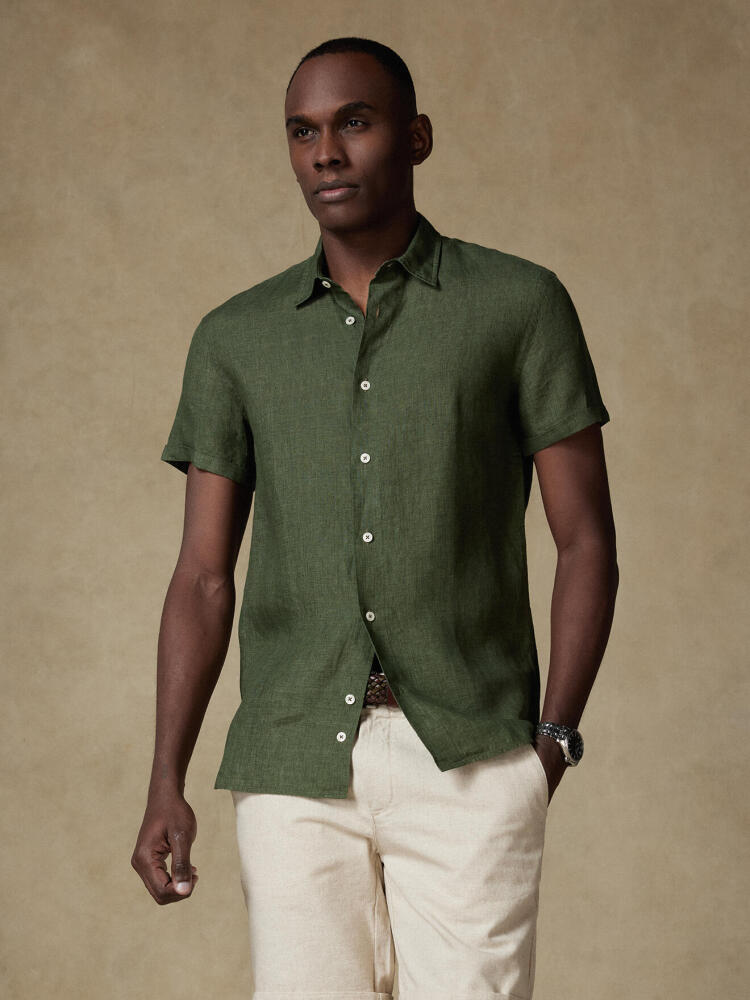Chemise manches courtes Olaf en lin kaki Chemises Casual Classique