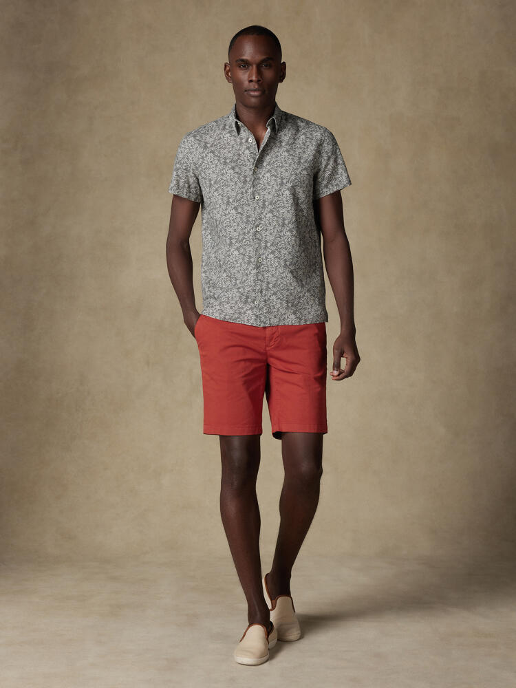 Chemise manches courtes Spike en lin kaki à motif floral Outlet