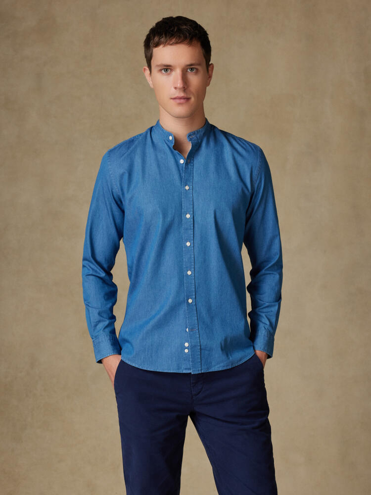 Chemise col mao en denim ciel Chemises Homme