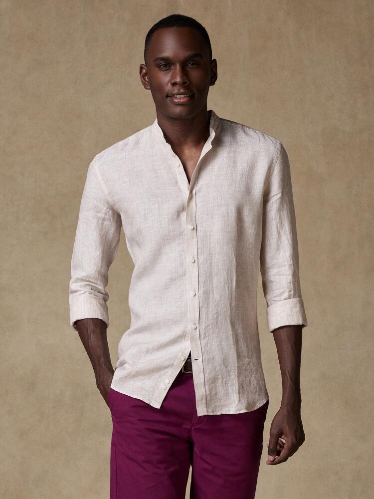 Chemise Col Mao Kim en lin à rayures sable Chemises Homme