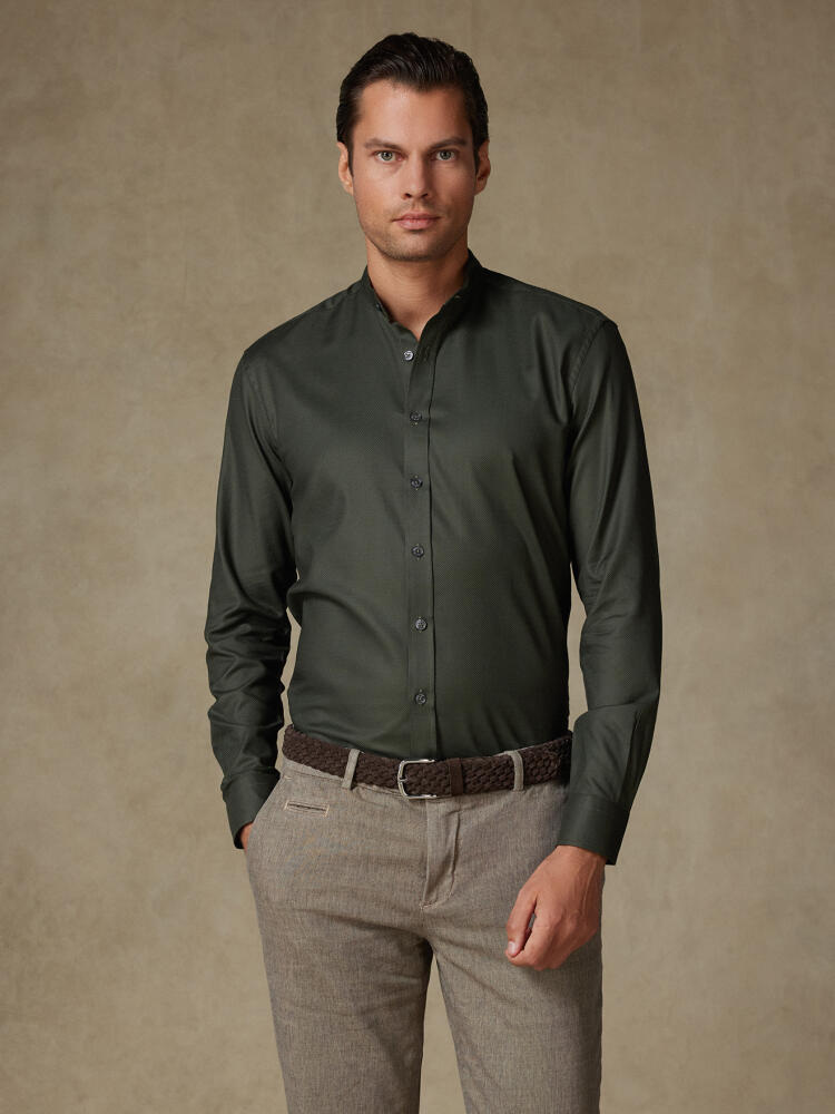 Chemise Leelan texturée kaki - Col Mao Chemises Col Mao
