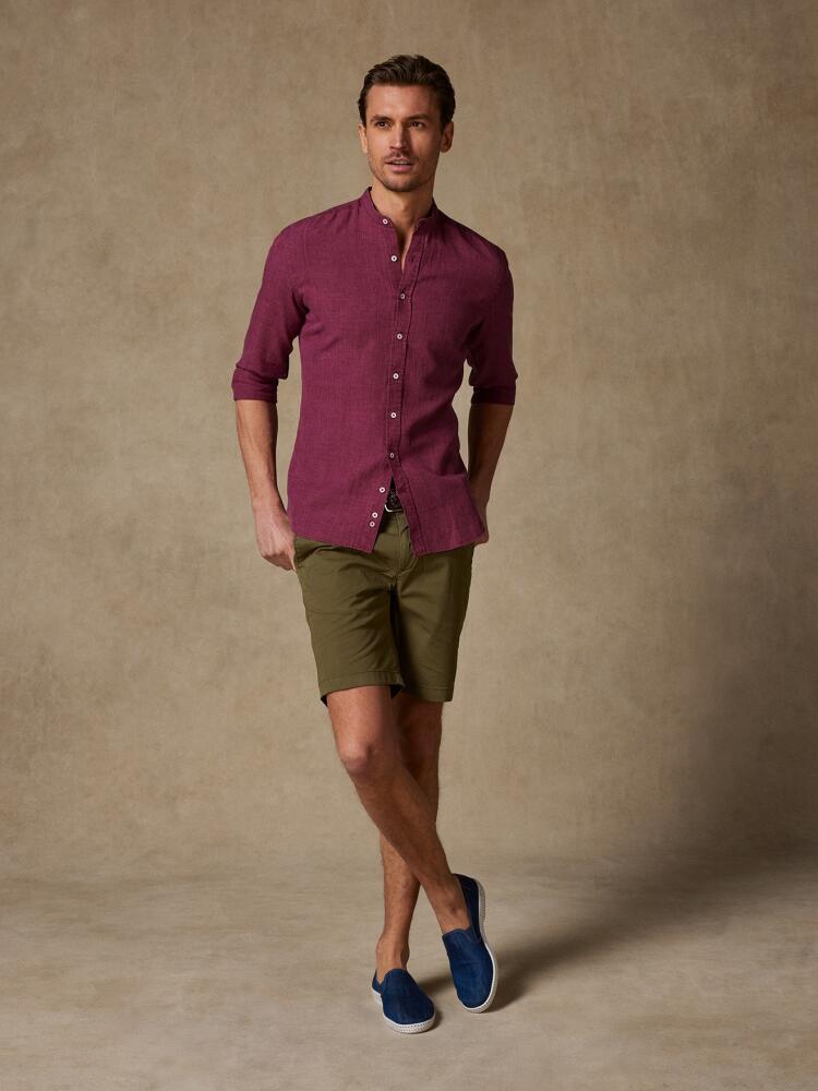 Chemise Col Mao Liam en lin grenat Chemises Homme