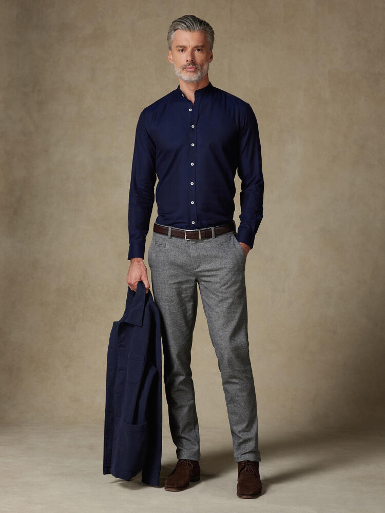 Chemise Mitch en flanelle marine - Col Mao Chemises Casual Classique