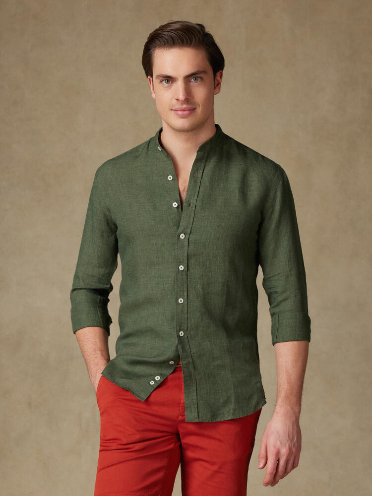Chemise col mao Olaf en lin kaki Chemises Homme