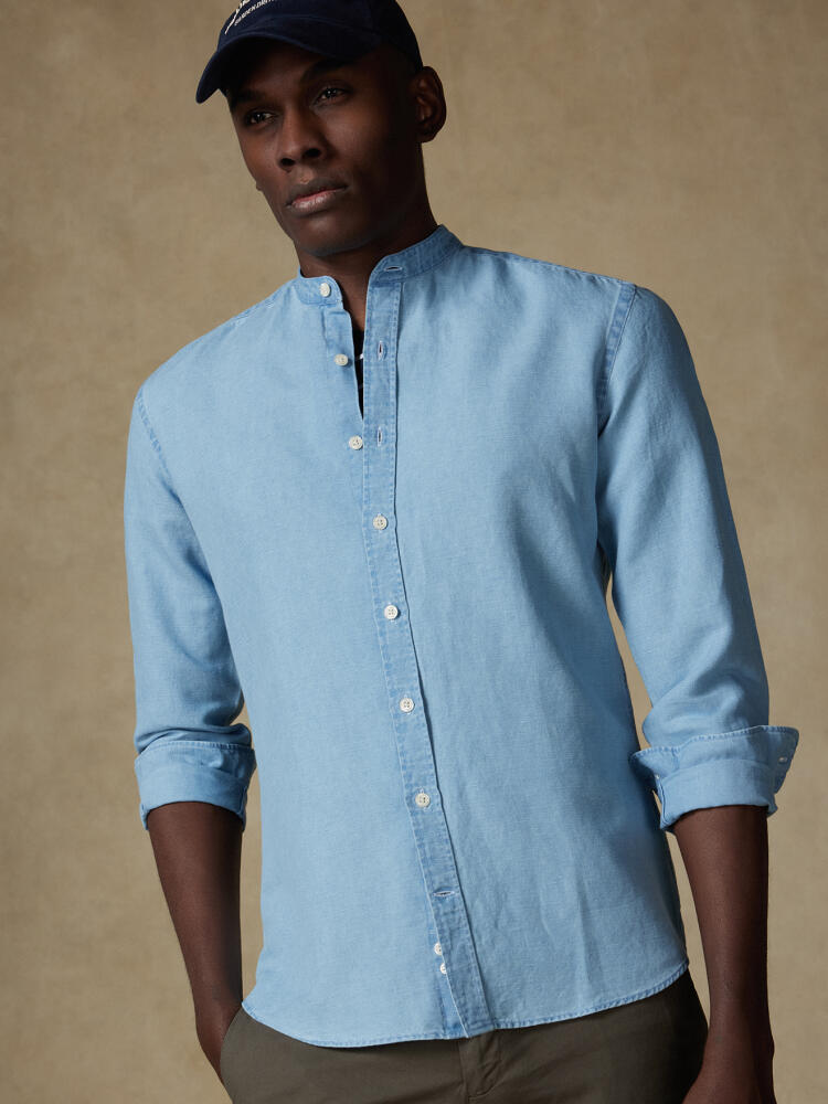Chemise cintrée col mao Andy light indigo Chemises Casual Slim