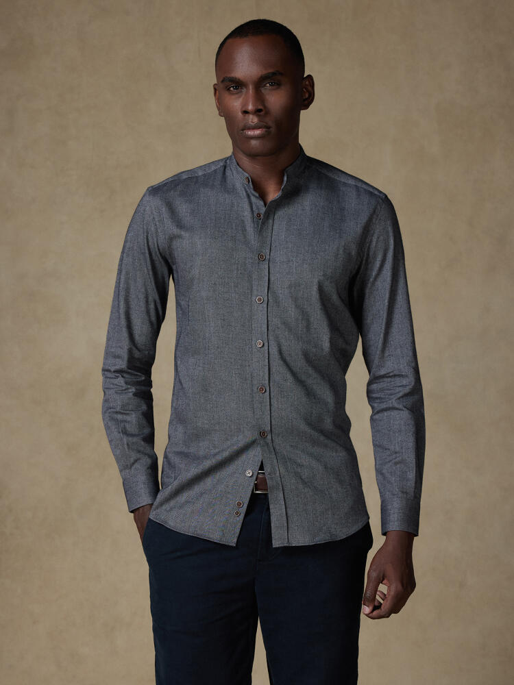 Chemise cintrée Hall en flanelle anthracite - Col Mao Chemises Casual Slim