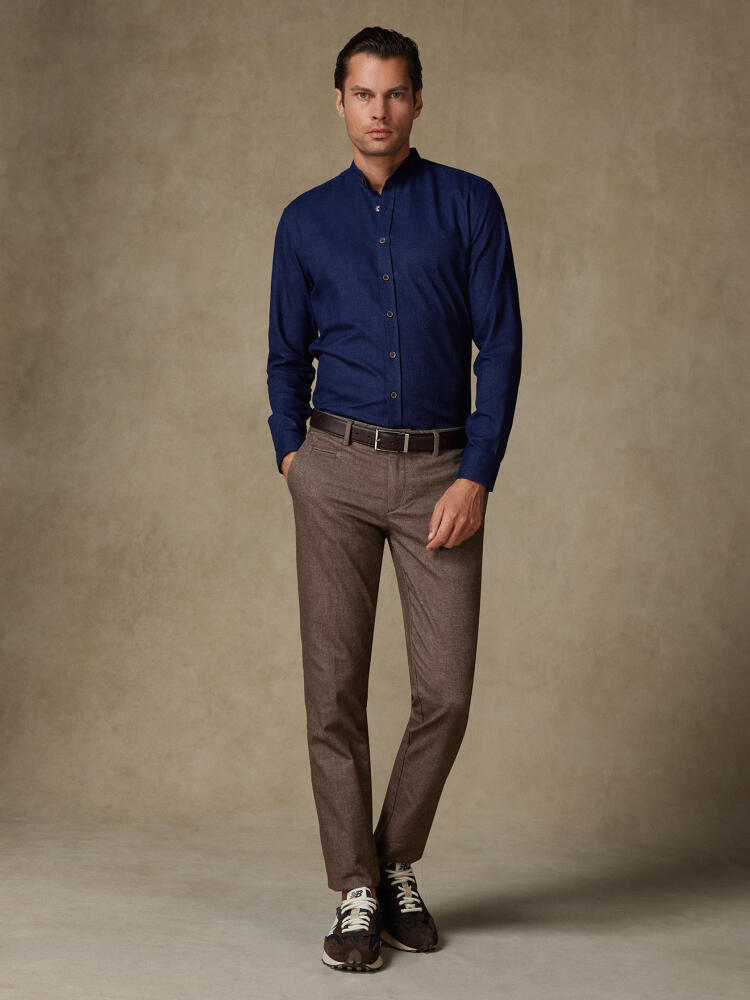 Chemise cintrée Hall en flanelle marine - Col Mao Outlet