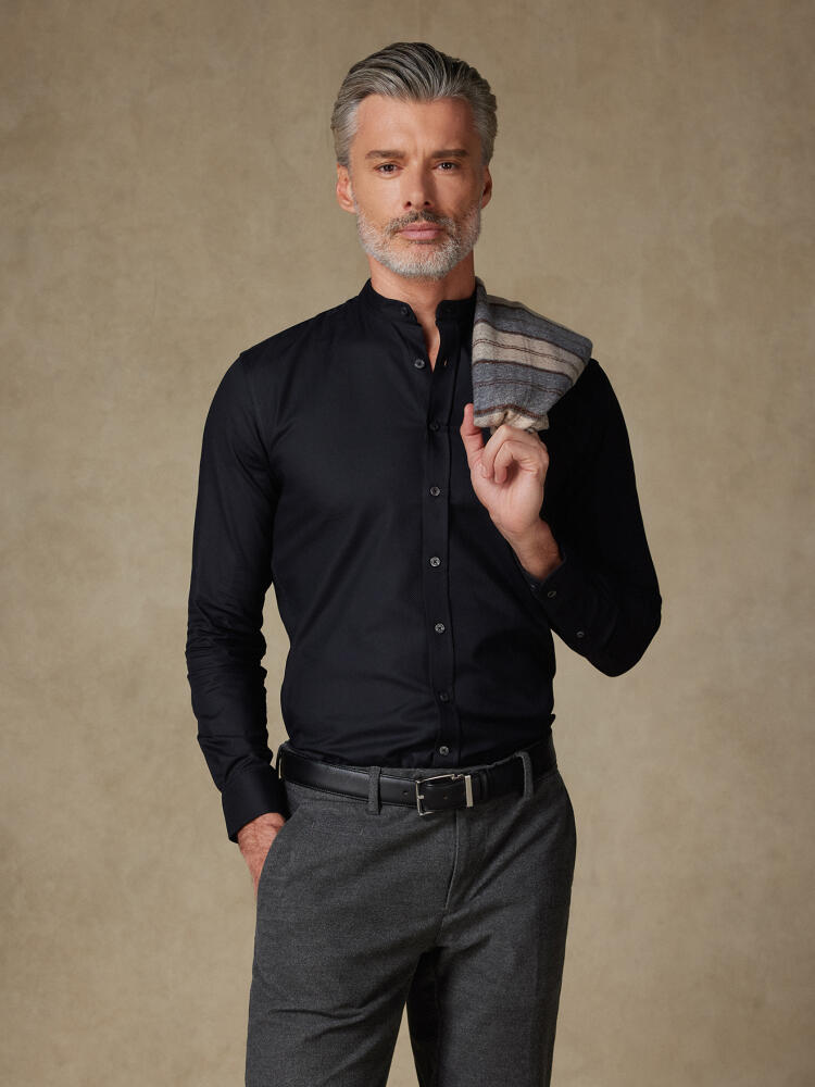 Chemise cintrée Leelan texturée noire - Col Mao Chemises Col Mao