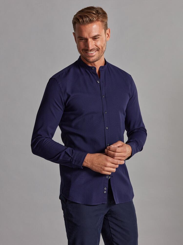 Chemise cintrée Léo texturée marine - Col Mao Outlet